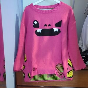 Pink Monster Knit Sweater Top - Cute Graphic